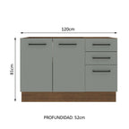 Mueble de Cocina Bajo Agata 1.20 m 2 Puertas 3 Cajones Marrón/Gris