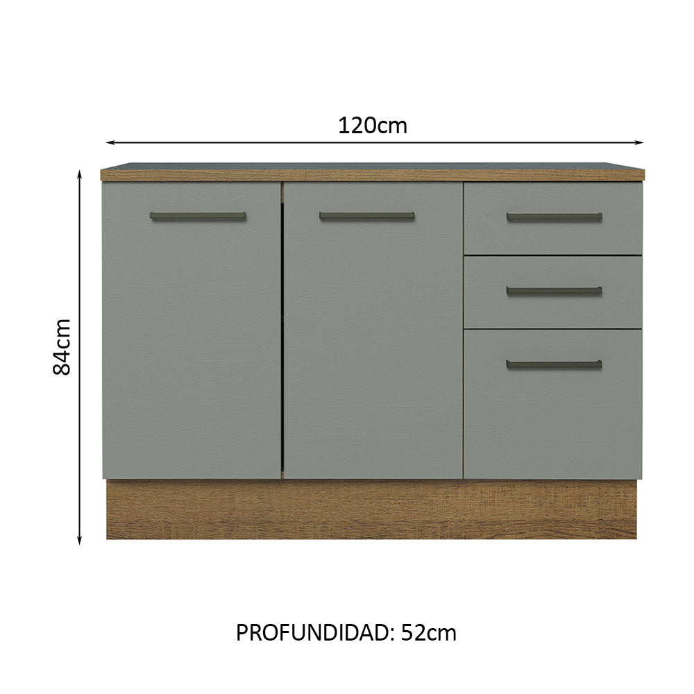 Mueble de Cocina Bajo Agata 1.20 m 2 Puertas 3 Cajones con Encimera Marrón/Gris