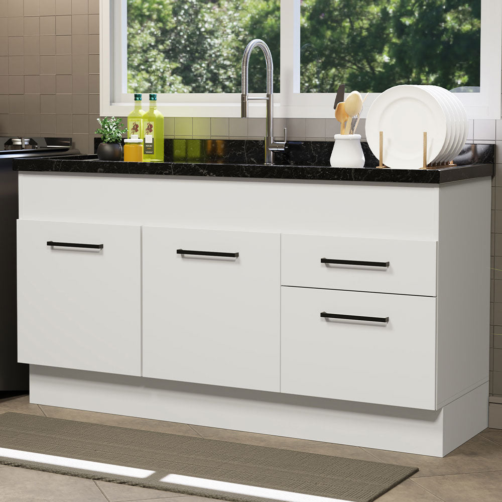 Mueble de Cocina Bajo Agata 1.50 m 2 Puertas 2 Cajones Blanco