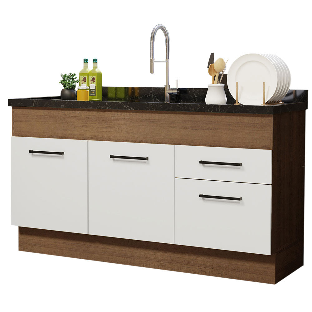 Mueble de Cocina Bajo Agata 1.50 m 2 Puertas 2 Cajones Marrón/Blanco