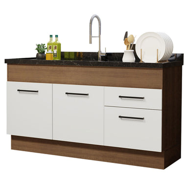 Mueble de Cocina Bajo Agata 1.50 m 2 Puertas 2 Cajones Marrón/Blanco