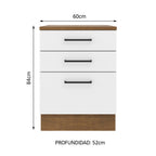 Mueble de Cocina Bajo Agata 60 cm 3 Cajones Marrón/Blanco