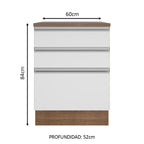 Mueble de Cocina Bajo Glamy 60 cm 3 Cajones Marrón/Blanco