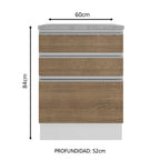 Mueble de Cocina Bajo Glamy 60 cm 3 Cajones Blanco/Marrón