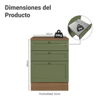Mueble de Cocina Bajo Vik 60 cm 3 Cajones MarrónVerde