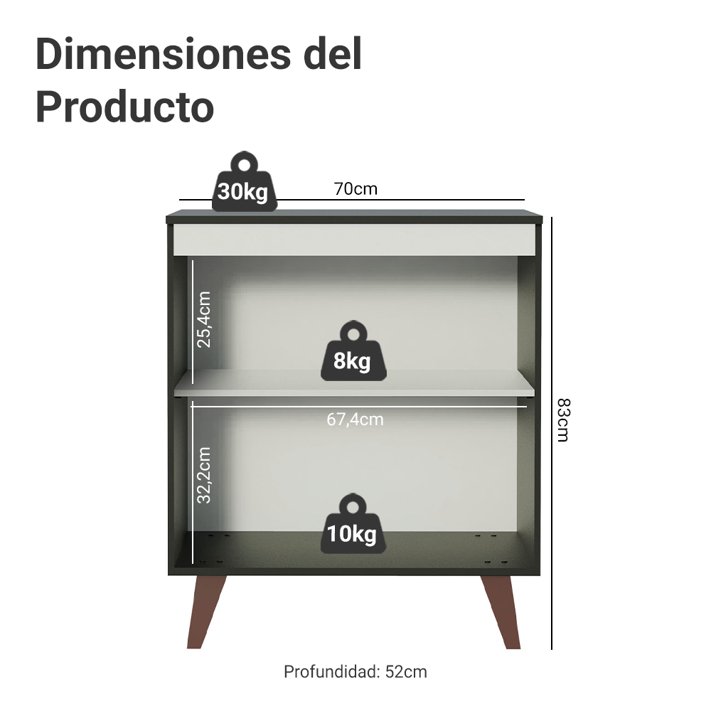 Mueble de Cocina Bajo Reims 70 cm 2 Puertas Negro