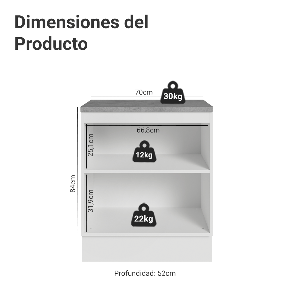 Mueble de Cocina Bajo Vik 70 cm 2 Puertas Blanco/Gris