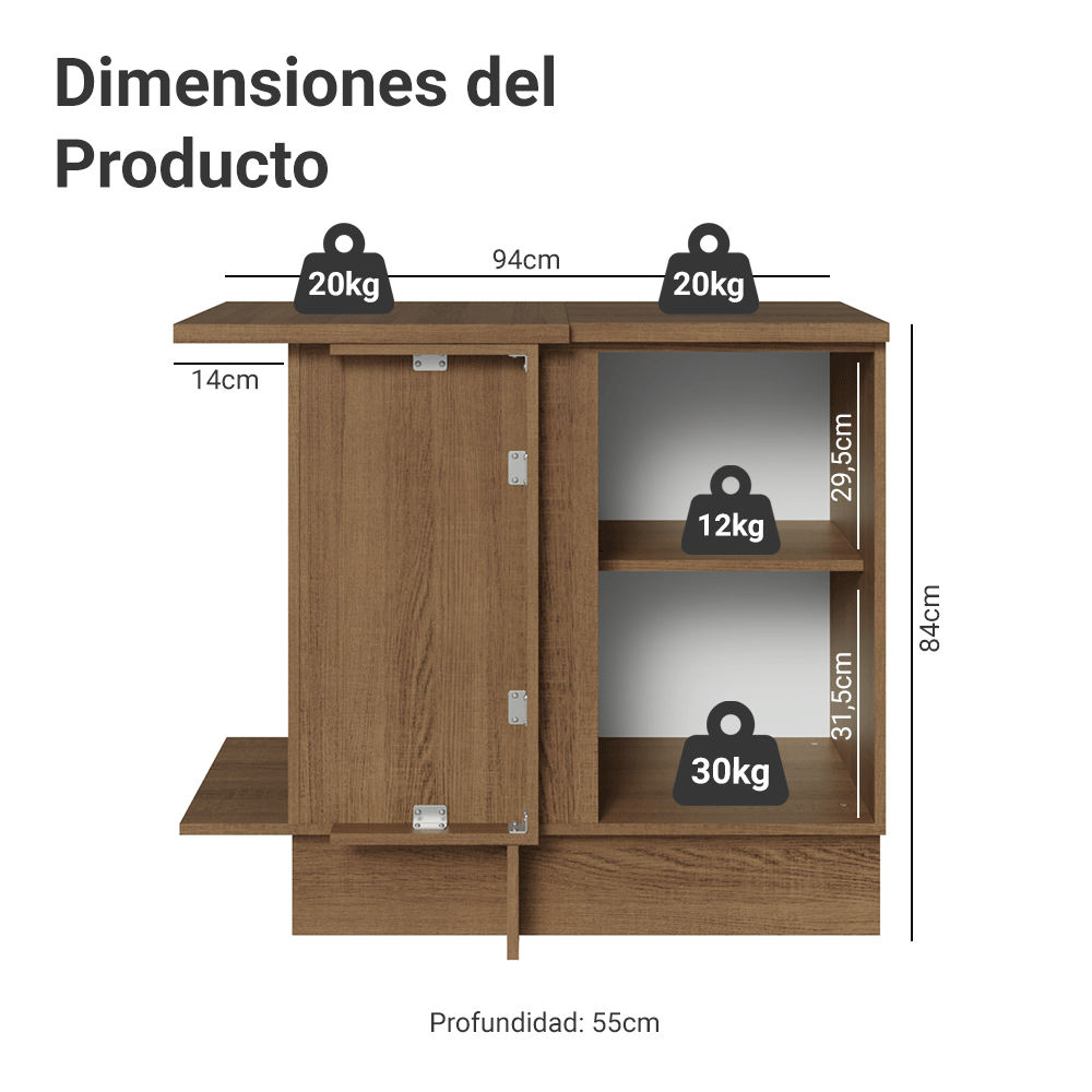 Mueble de Cocina Bajo de Esquina Agata 1 Puerta Marrón/Blanco