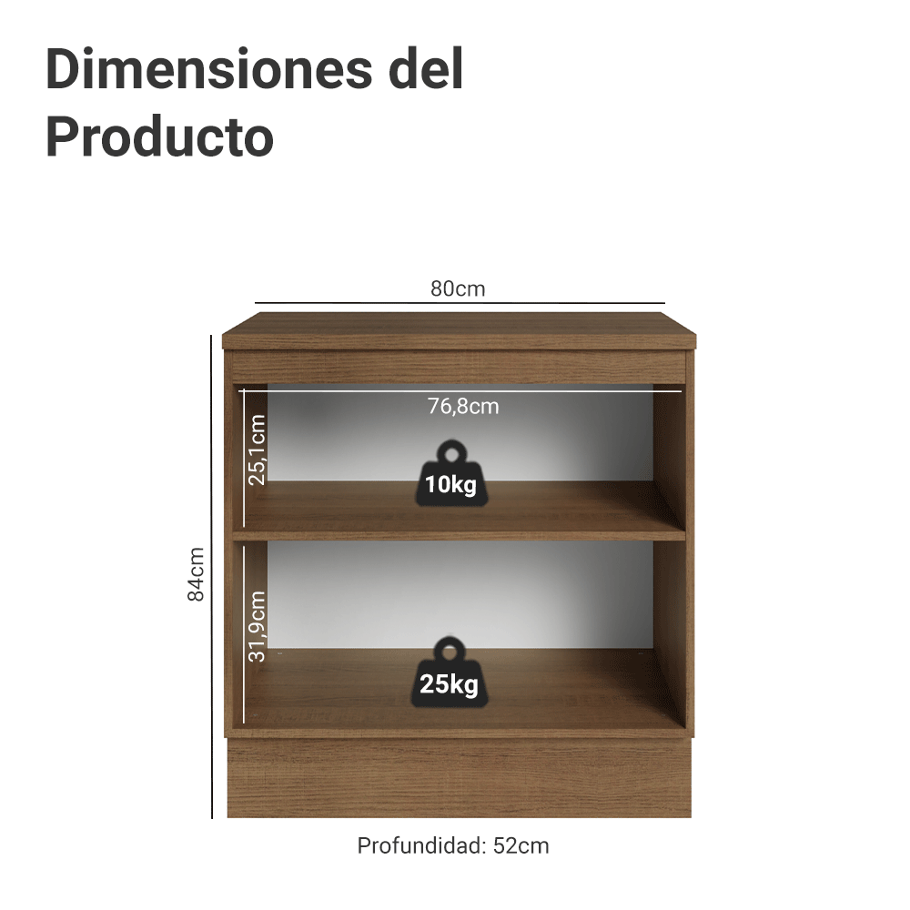 Mueble de Cocina Bajo Vik 80 cm 2 Puertas Marrón/Gris