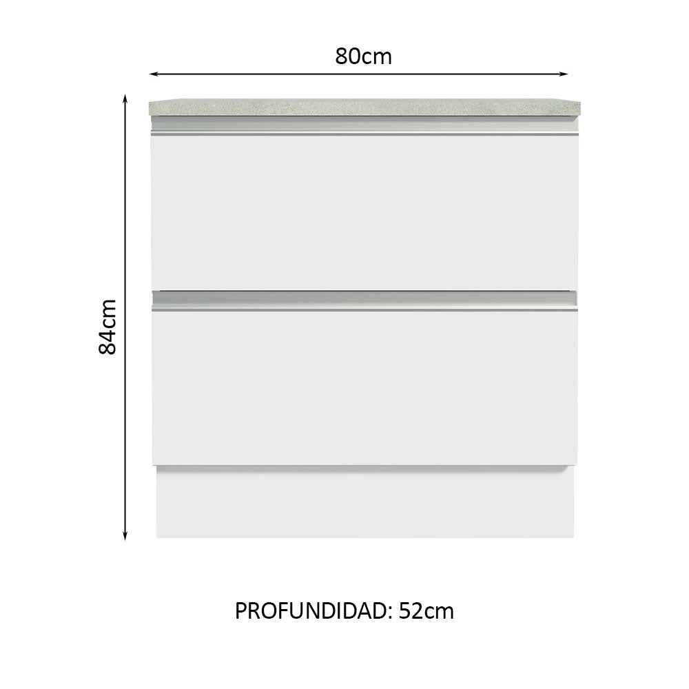 Mueble de Cocina Bajo Glamy 80 cm 2 Cajones Blanco