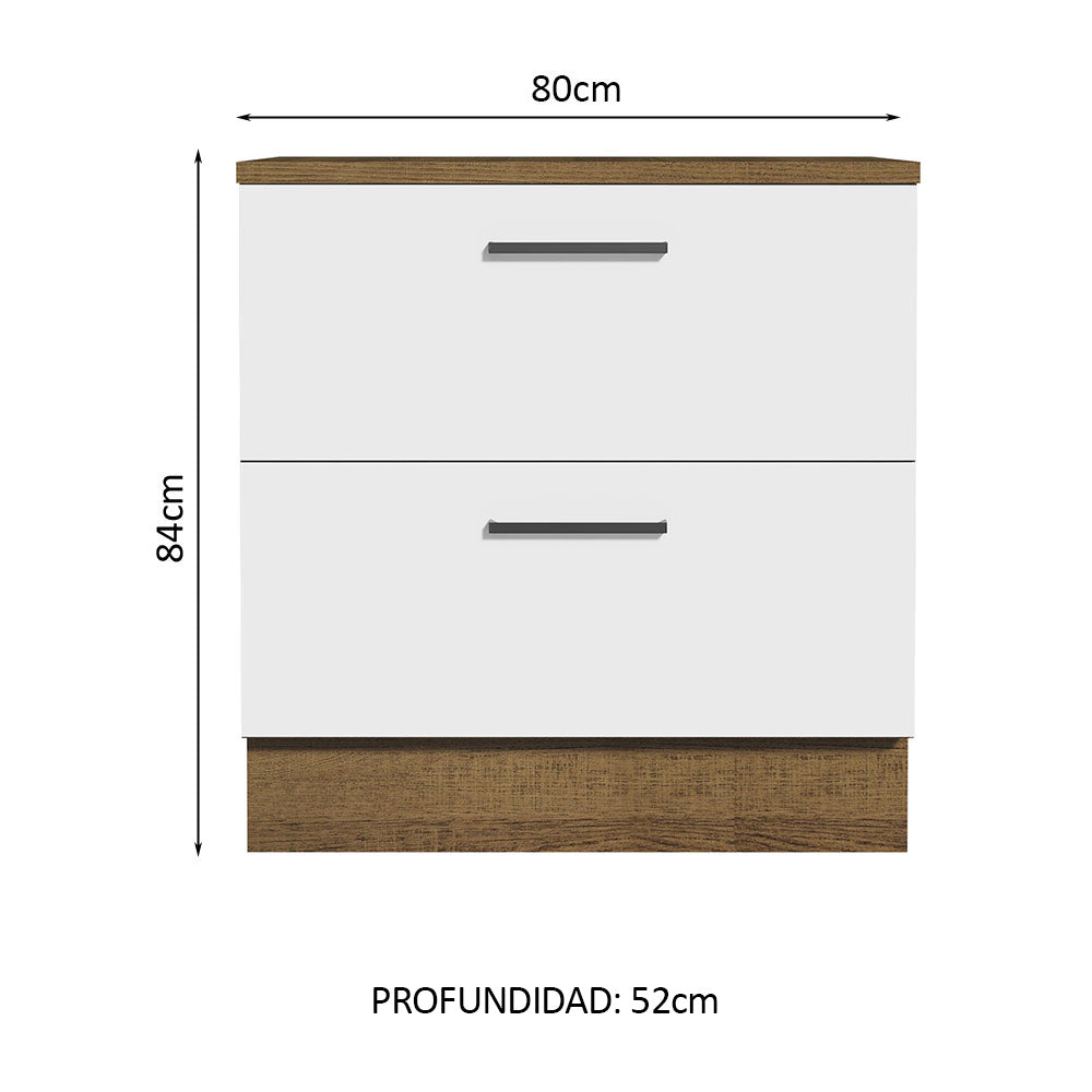 Mueble de Cocina Bajo Agata 80 cm 2 Cajones Marrón/Blanco
