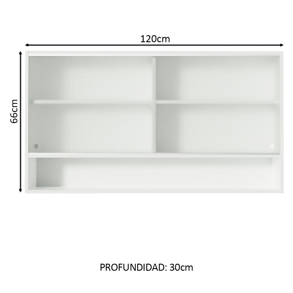 Mueble de Cocina Superior Glamy 1.20 m 2 Puertas Corredizas de Cristal 1 Nicho Blanco