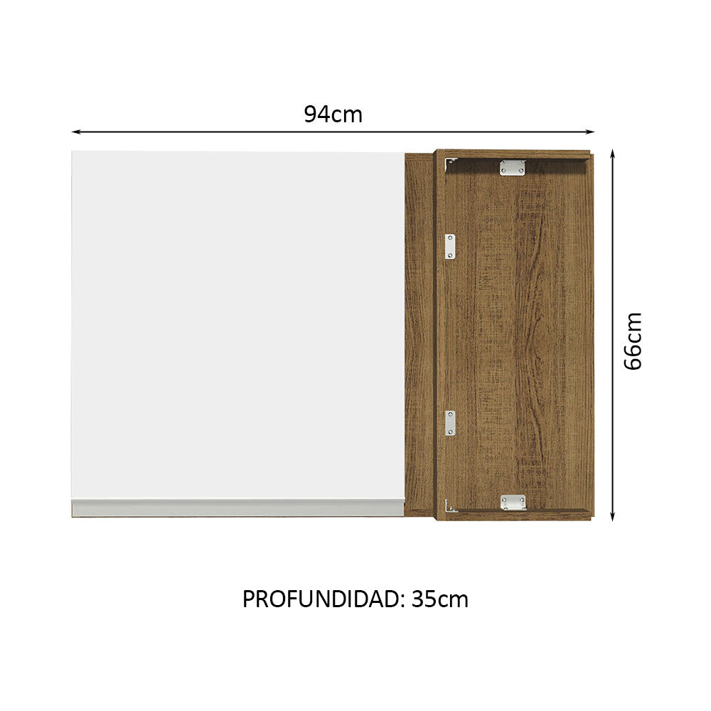 Mueble de Cocina Superior de Esquina Glamy 1 Puerta Marrón/Blanco