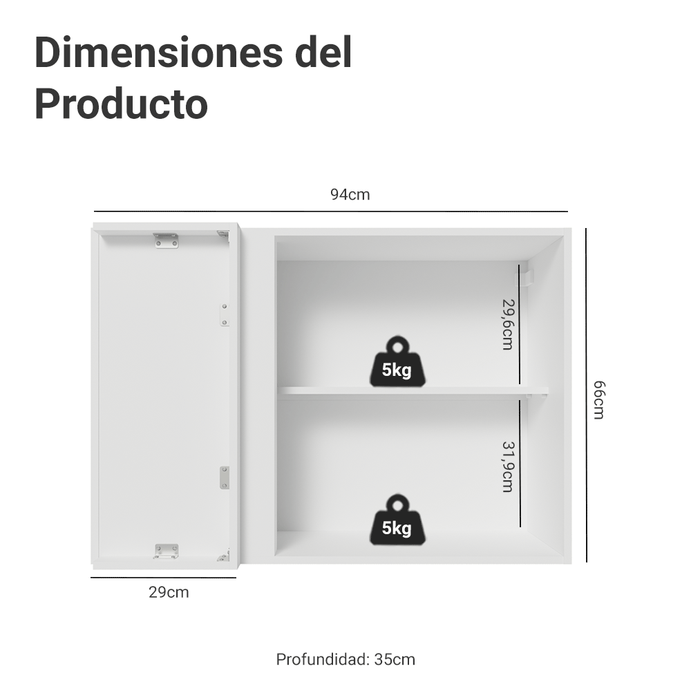 Mueble de Cocina Superior de Esquina Vik 1 Puerta Blanco/Gris