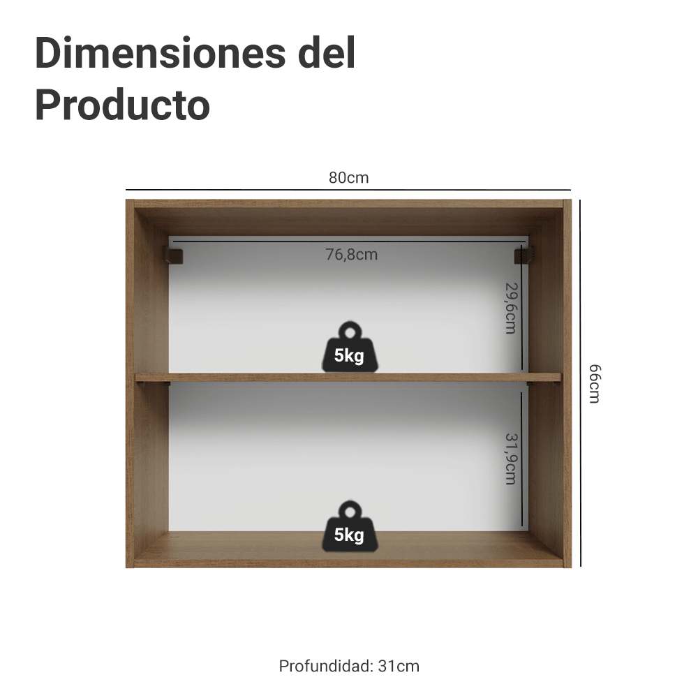 Mueble de Cocina Superior Vik 80 cm 2 Puertas Marrón/Gris