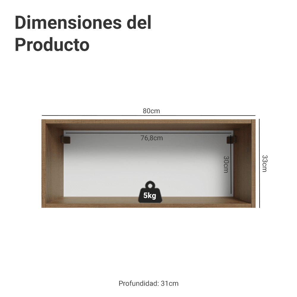 Mueble de Cocina Superior Vik 80 cm 1 Puerta Abatible Marrón/Gris