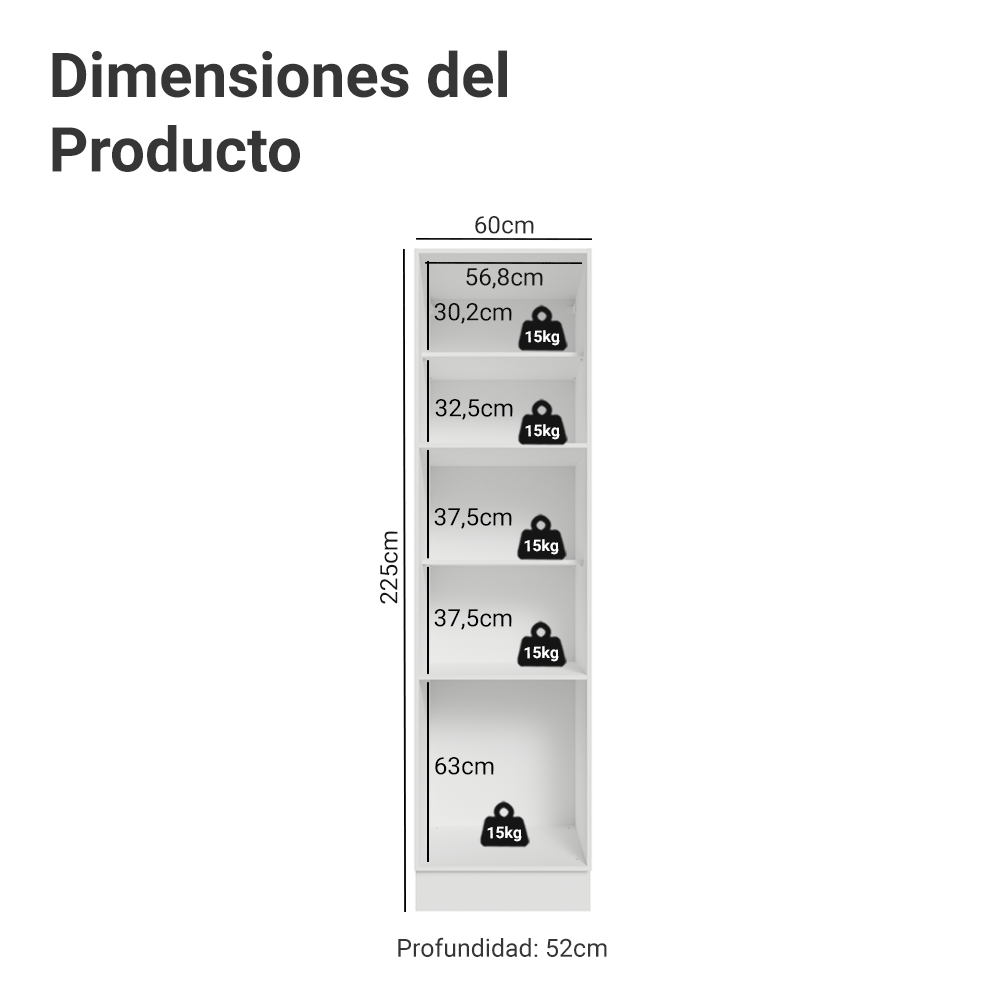 Mueble de Cocina Armario Vertical Vik 60 cm con 3 Puertas Blanco/Gris