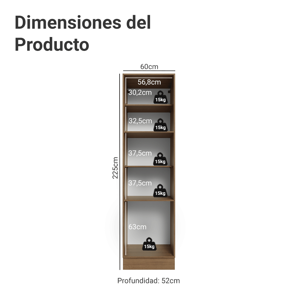 Mueble de Cocina Armario Vertical Vik 60 cm con 3 Puertas Marrón/Gris