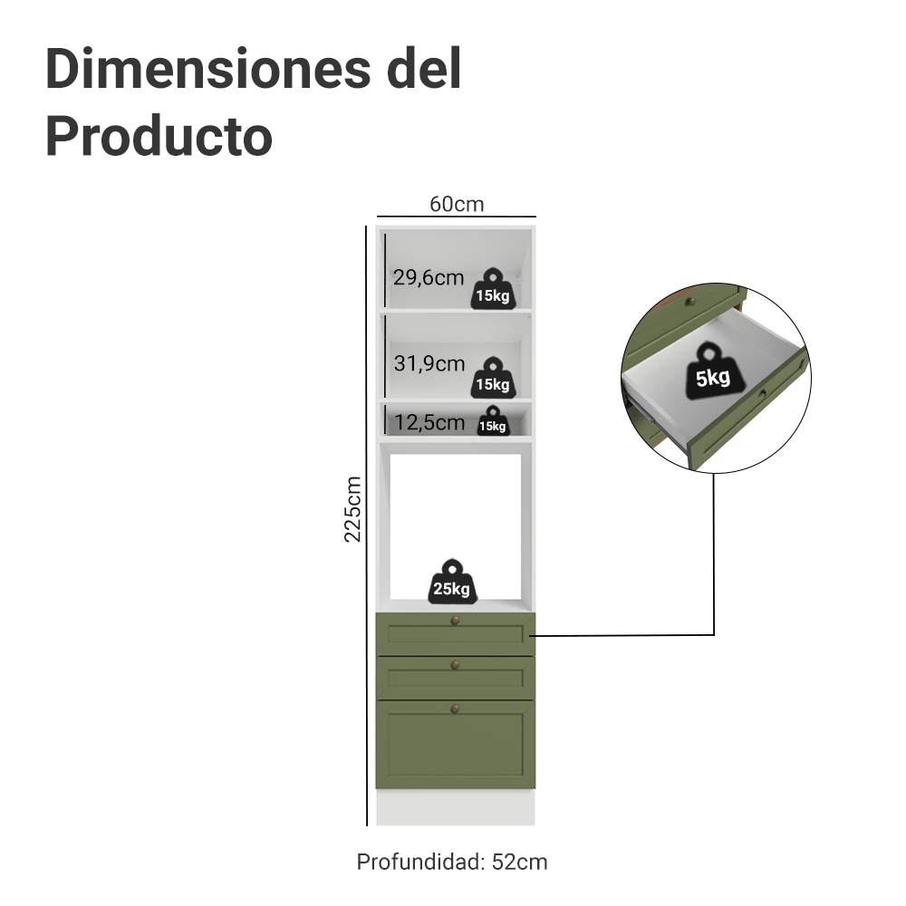 Mueble de Cocina para Hornos Vik 60 cm Blanco/Verde