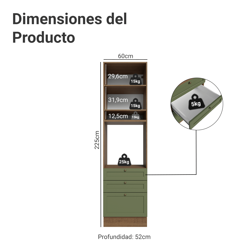 Mueble de Cocina para Hornos Vik 60 cm Marrón/Verde