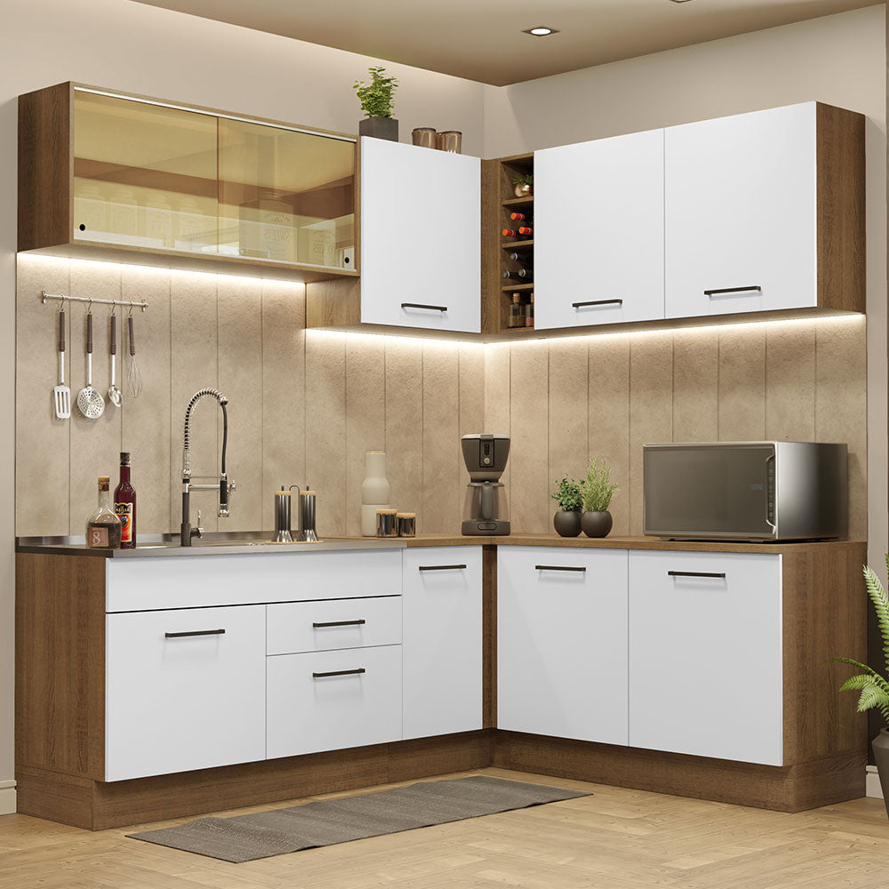 Cocina Integral de Esquina Agata 3.90 m Marrón/Blanco 01