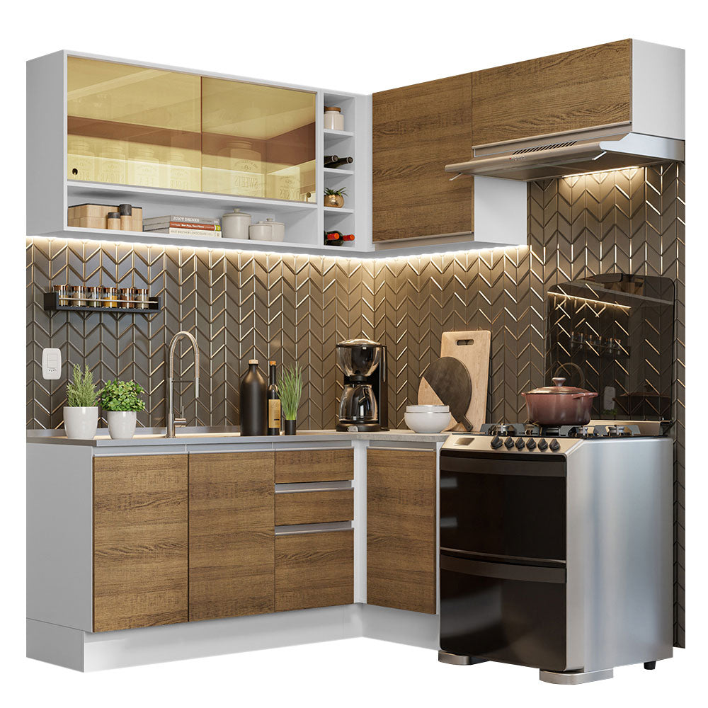 Cocina Integral de Esquina Glamy 3.50 m Blanco/Marrón 06