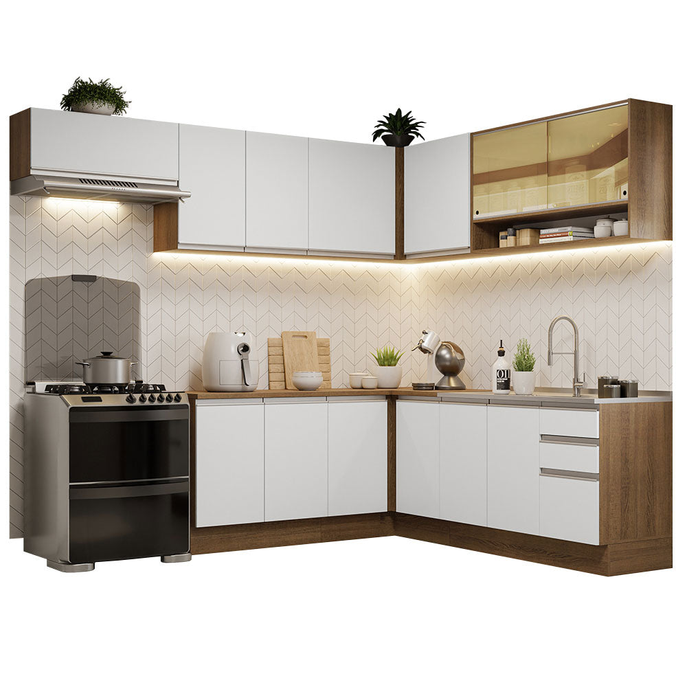 Cocina Integral de Esquina Glamy 4.70 m Marrón/Blanco 01