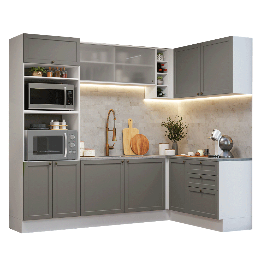 Cocina Integral de Esquina Vik 4.00 m Blanco/Gris 01