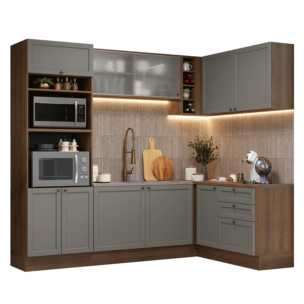 Cocina Integral de Esquina Vik 4.00 m Marrón/Gris 01