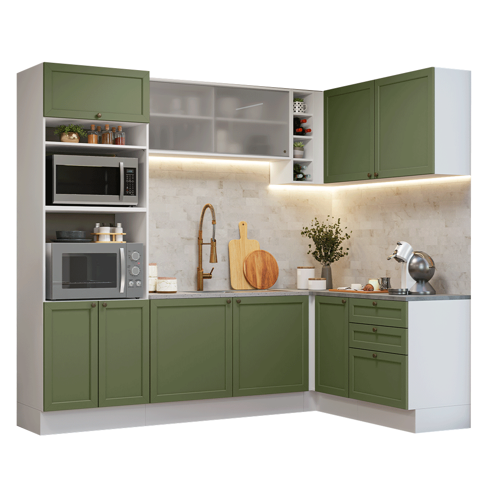 Cocina Integral de Esquina Vik 4.00 m Blanco/Verde 01