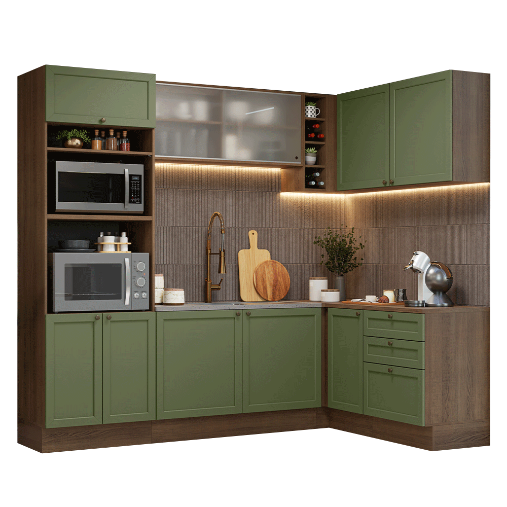 Cocina Integral de Esquina Vik 4.00 m Marrón/Verde 01