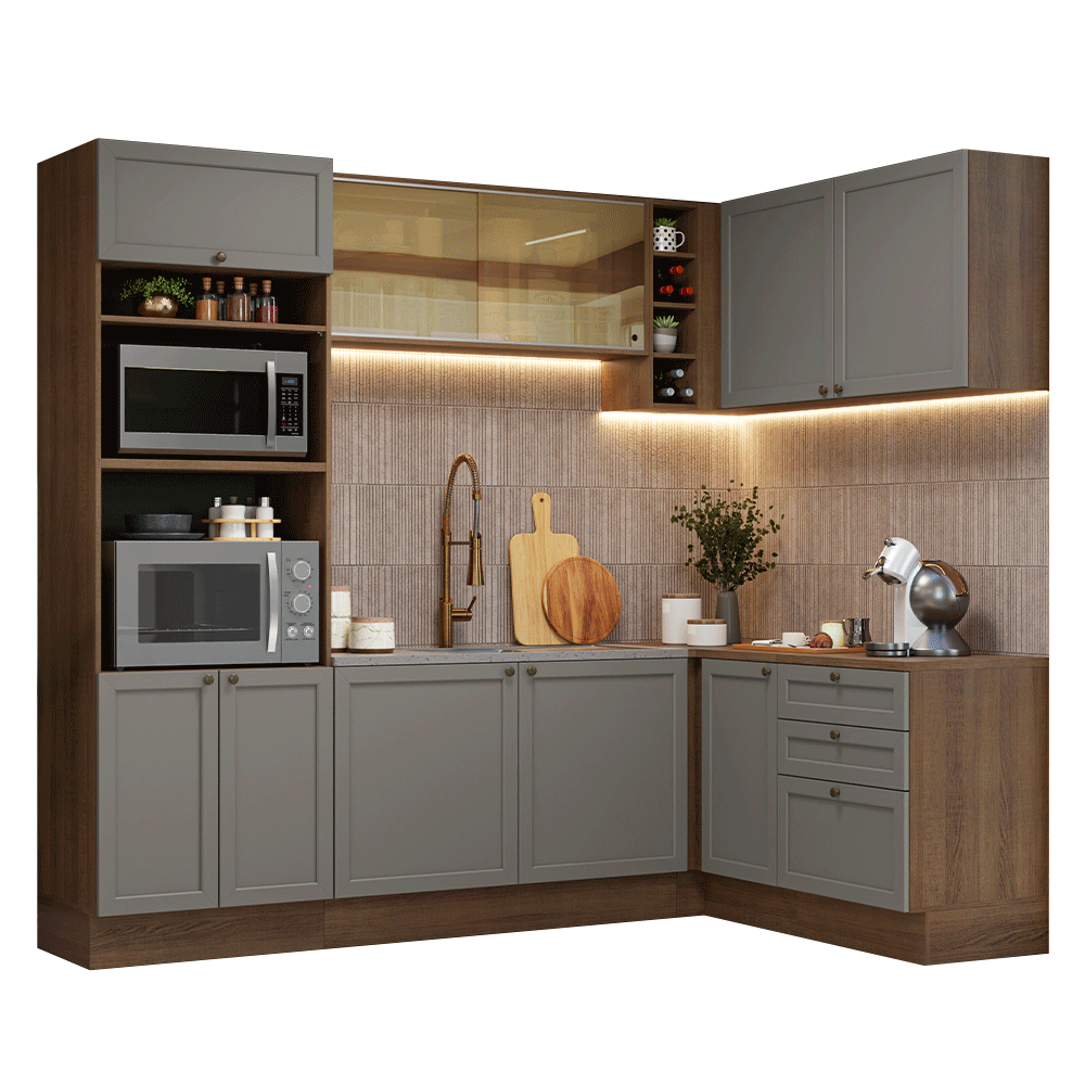 Cocina Integral de Esquina Vik 4.00 m Marrón/Gris 02