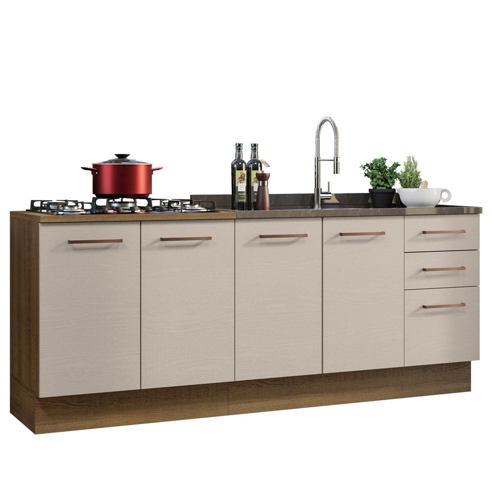 Kit 2 Muebles de Cocina Bajo Agata 2.00 Metros Marrón/Crema