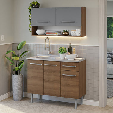 Cocina Integral Compacta Emilly 1.05 m con Mesón de Acero Marrón/Gris 04