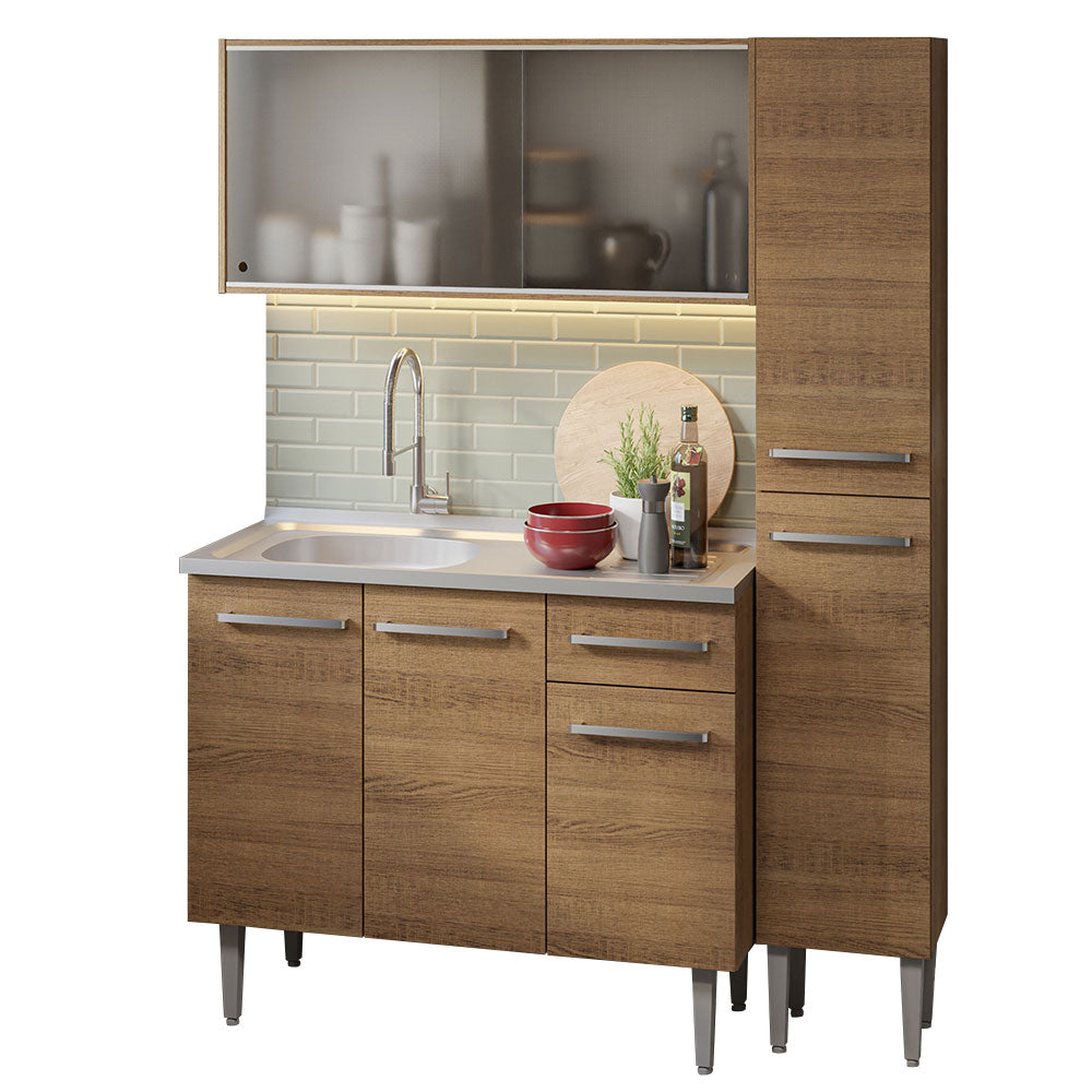 Cocina Integral Emilly 1.40 m con Mesón de Acero Marrón 07