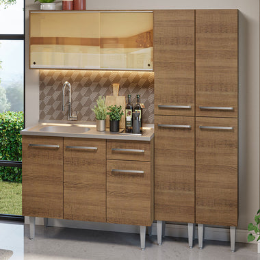 Cocina Integral Emilly 1.70 m con Mesón de Acero Marrón 12