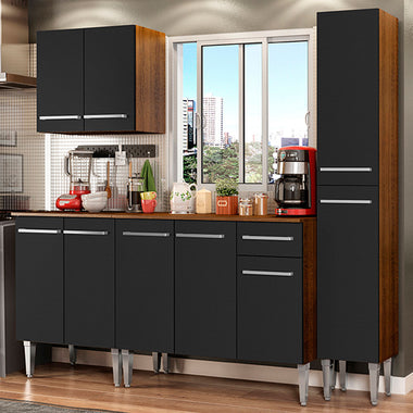 Cocina Integral Emilly Sing 2.00 Metros Marrón/Negro