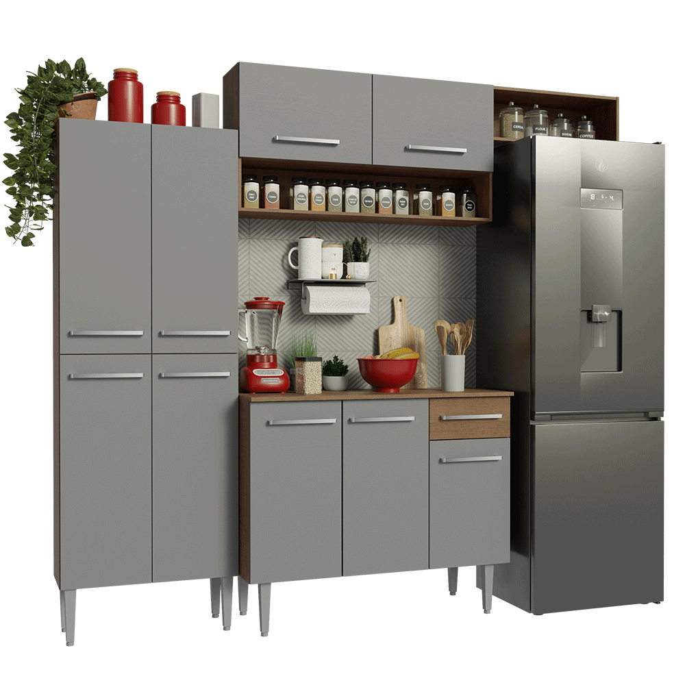 Cocina Integral Emilly 2.30 Metros Marrón/Gris 18