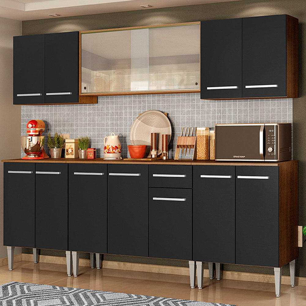 Cocina Integral Emilly Wind 2.30 Metros Marrón/Negro
