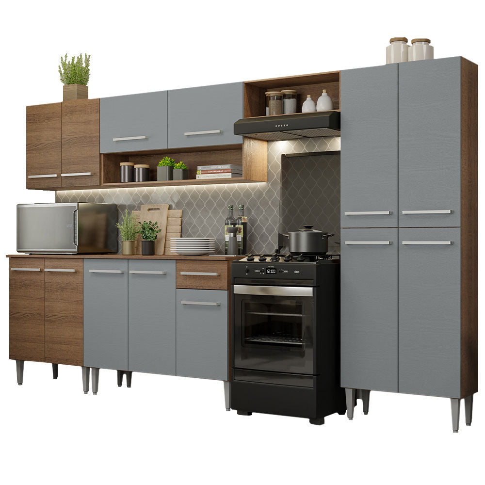 Cocina Integral Emilly 2.90 Metros Marrón/Gris 01