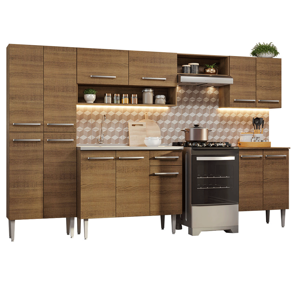 Cocina Integral Emilly 2.90 m con Mesón de Acero Marrón 08