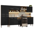 Cocina Integral Emilly 2.90 m con Mesón de Acero Marrón/Negro 08