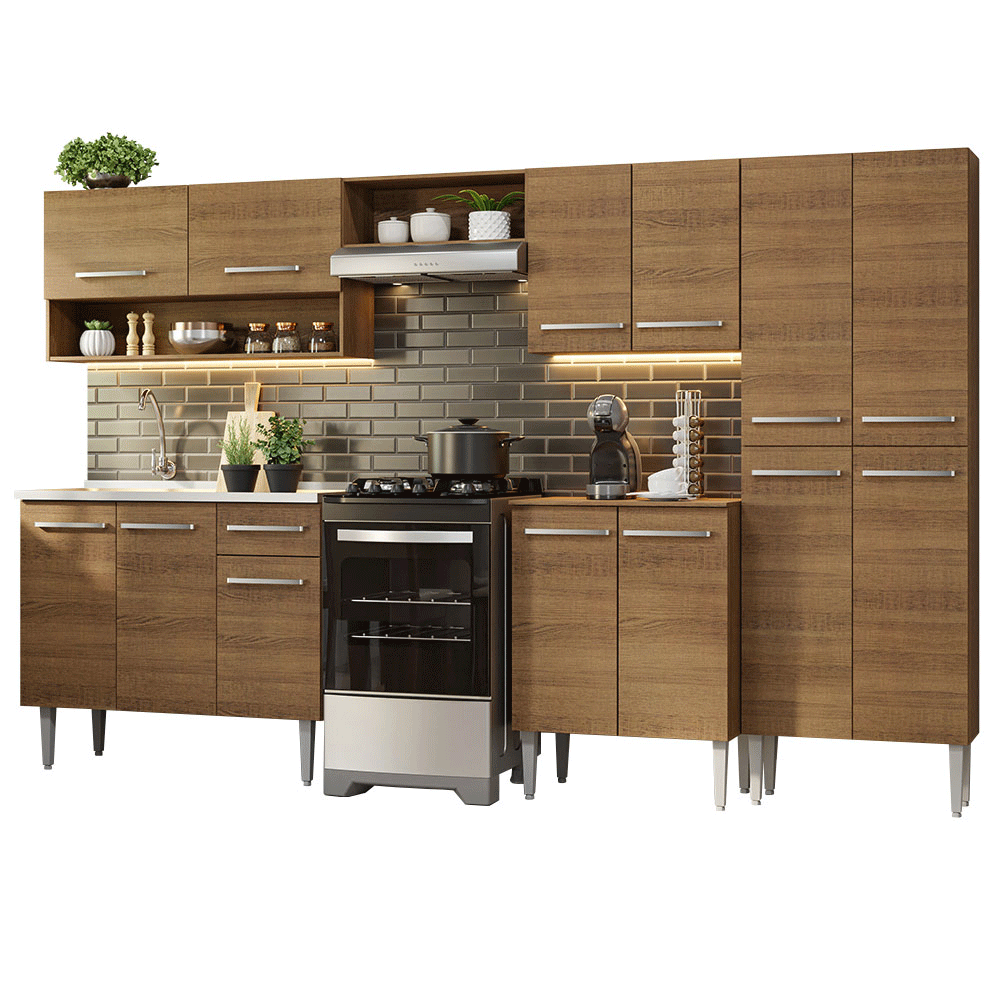 Cocina Integral Emilly 2.90 m con Mesón de Acero Marrón 09