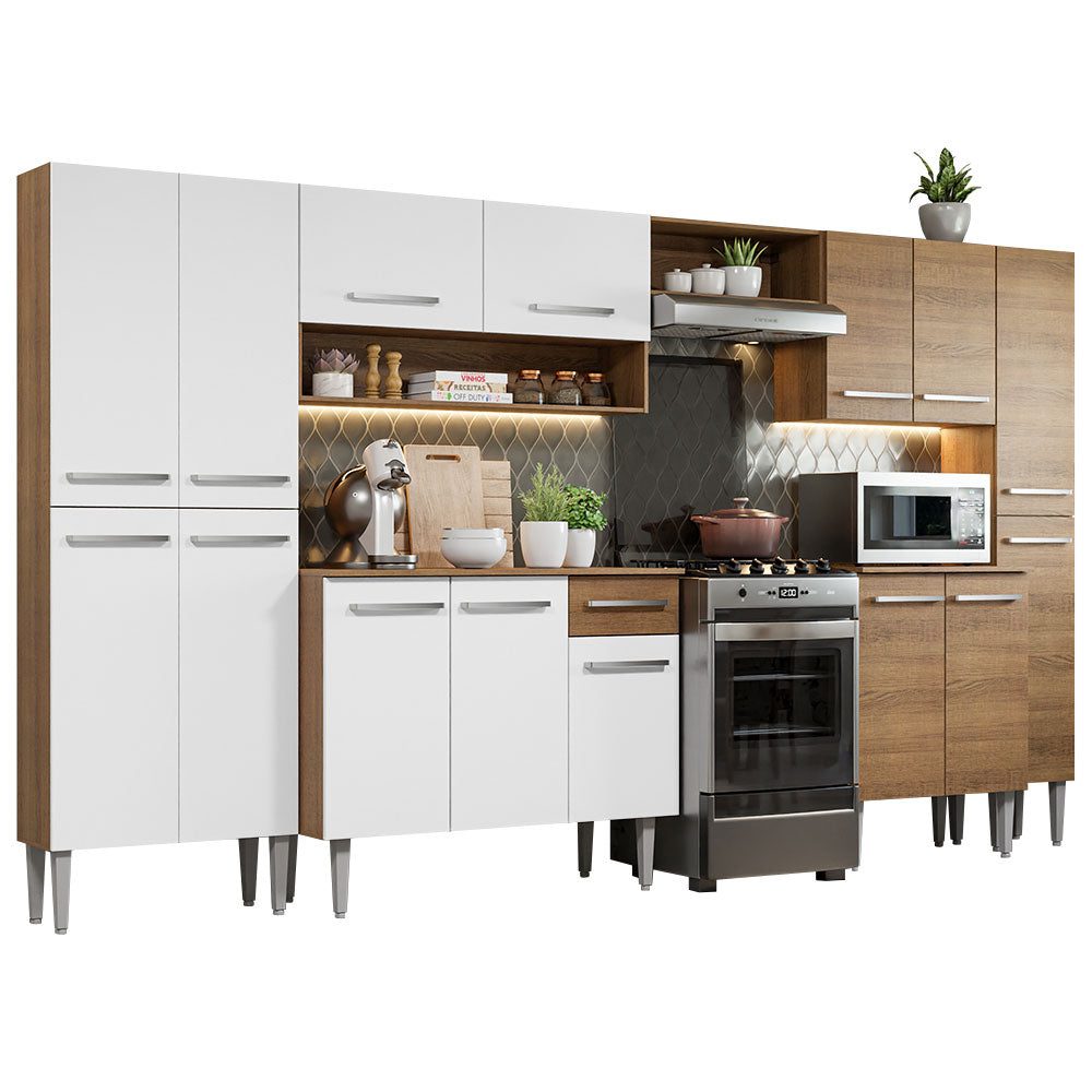 Cocina Integral Emilly Joy 3.25 Metros Marrón/Blanco