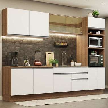 Cocina Integral Glamy 3.10 Metros Marrón/Blanco 01