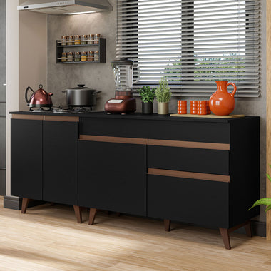 Kit 2 Muebles de Cocina Bajos Reims 1.90 m con Encimera Negro