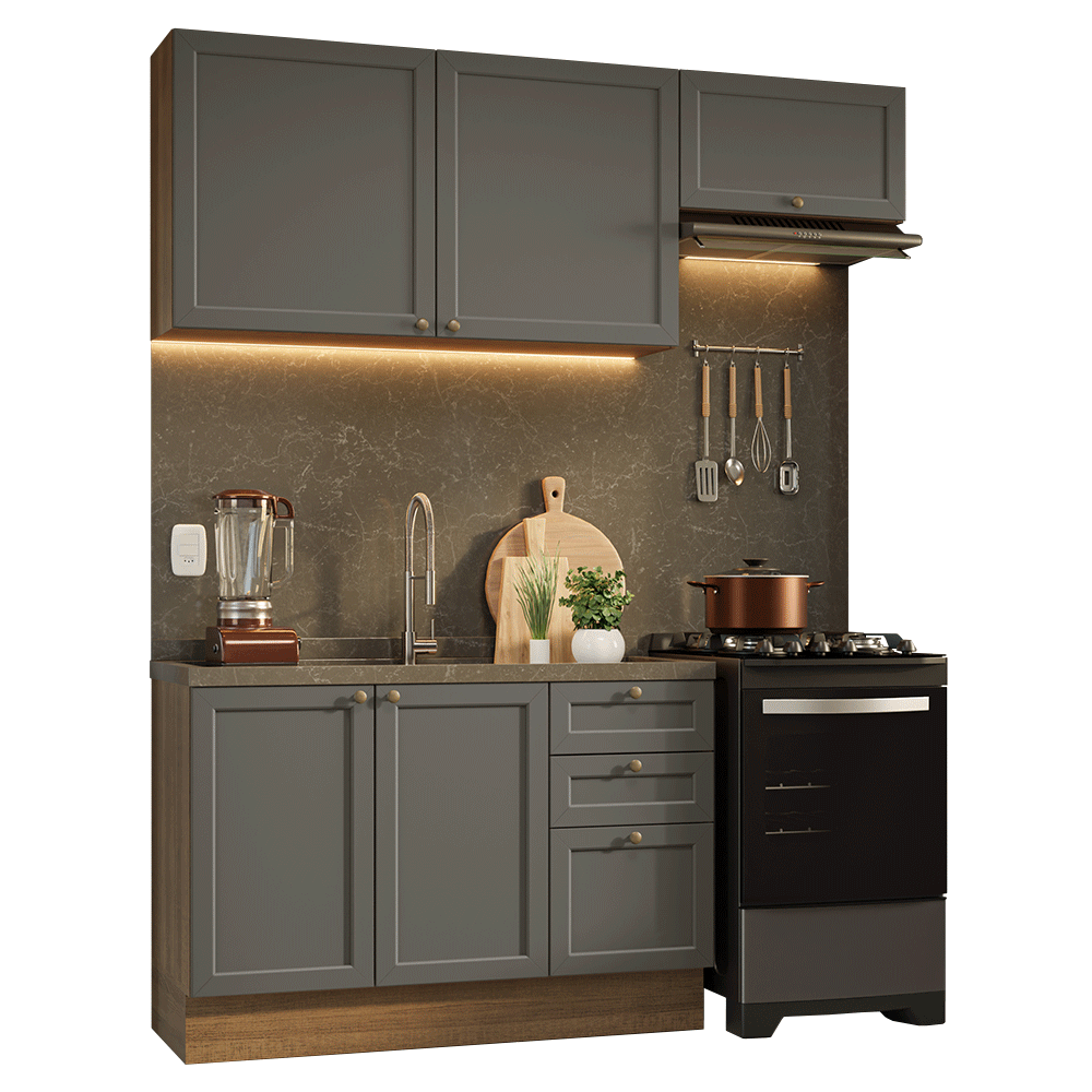 Cocina Integral Vik 1.80 Metros Marrón/Gris 02