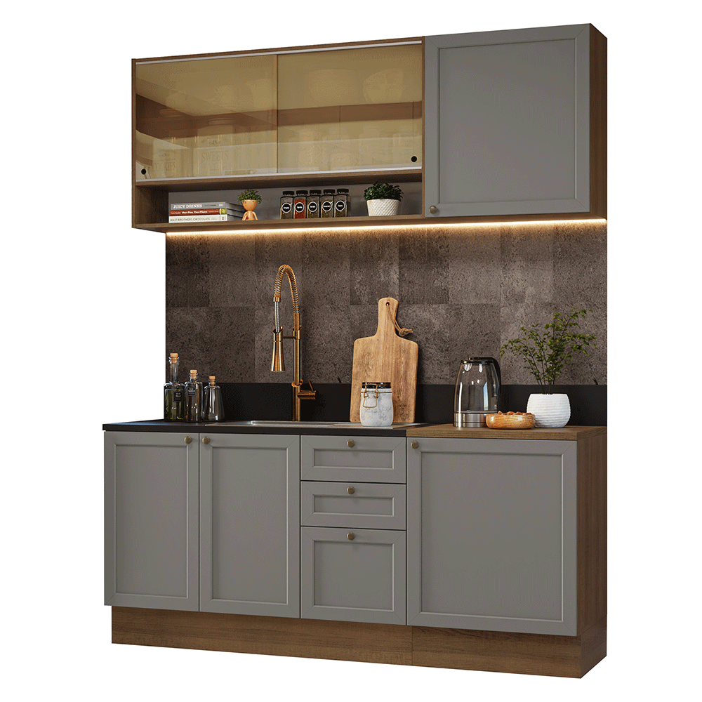 Cocina Integral Vik 1.80 Metros Marrón/Gris 04