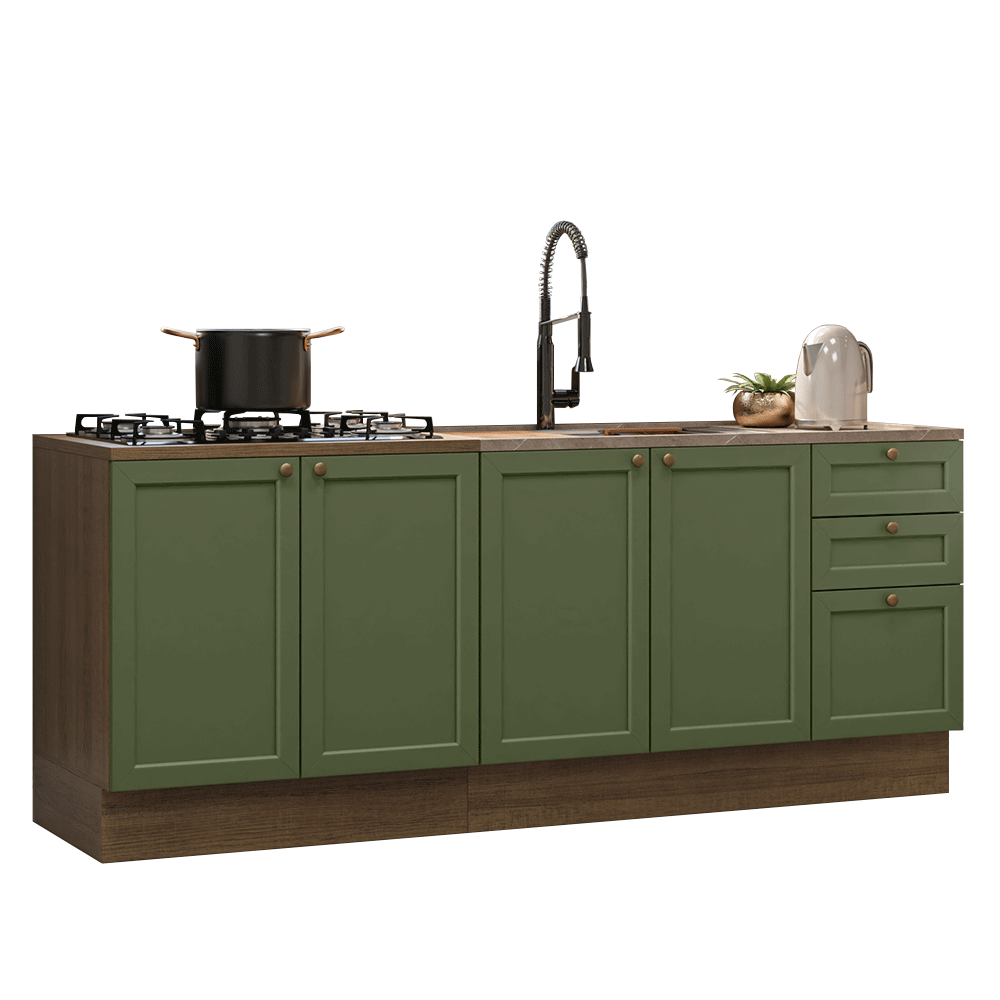 Kit 2 Muebles de Cocina Bajo Vik 2.00 m Marrón/Verde 01