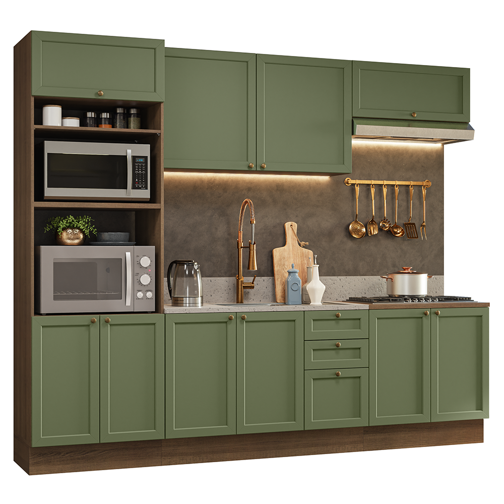 Cocina Integral Vik 2.70 Metros Marrón/Verde 01
